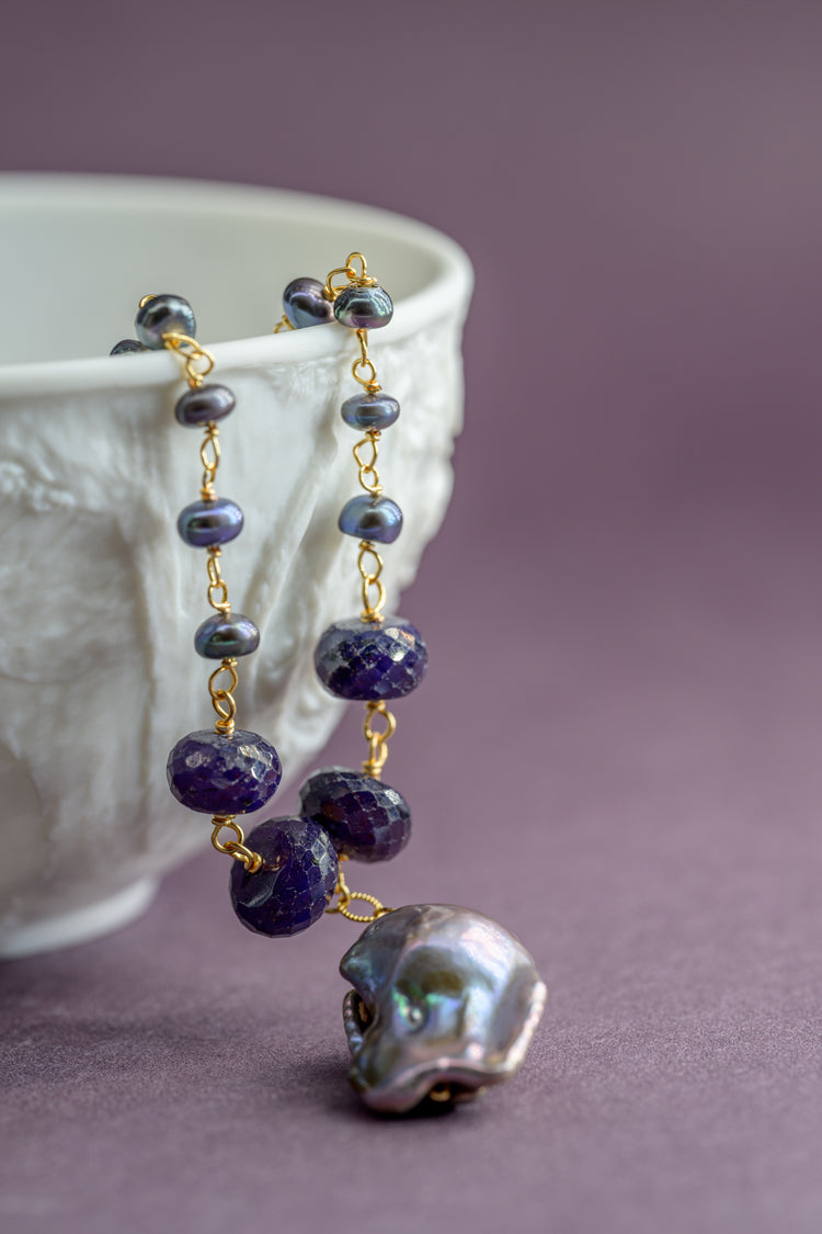 Clematis Sapphire Baroque Pearl Drop Necklace
