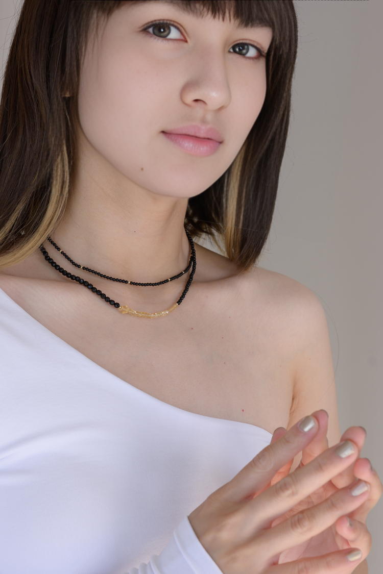 Comet's Tail (Make a Wish) Citrine Onyx Double Lines Necklace