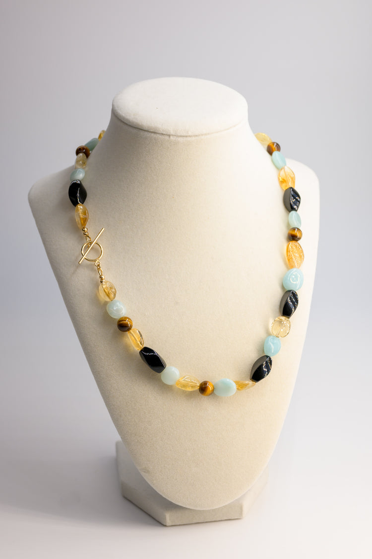 Empowered Vitality Necklace with Tiger Eye, Amazonite, Citrine, and Onyx