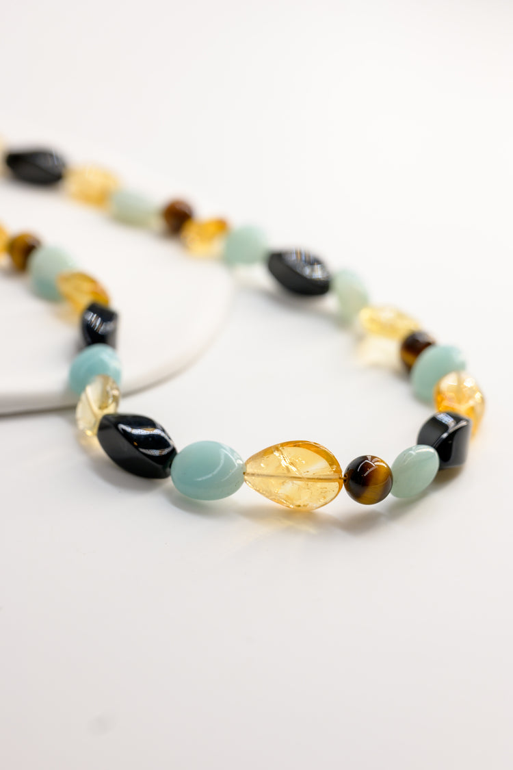 Empowered Vitality Necklace with Tiger Eye, Amazonite, Citrine, and Onyx