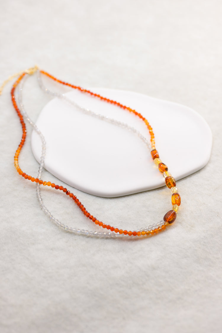 Dawn Crossing Necklace | Labradorite(AA) Carnelian Red Amber(A) Citrine(A)