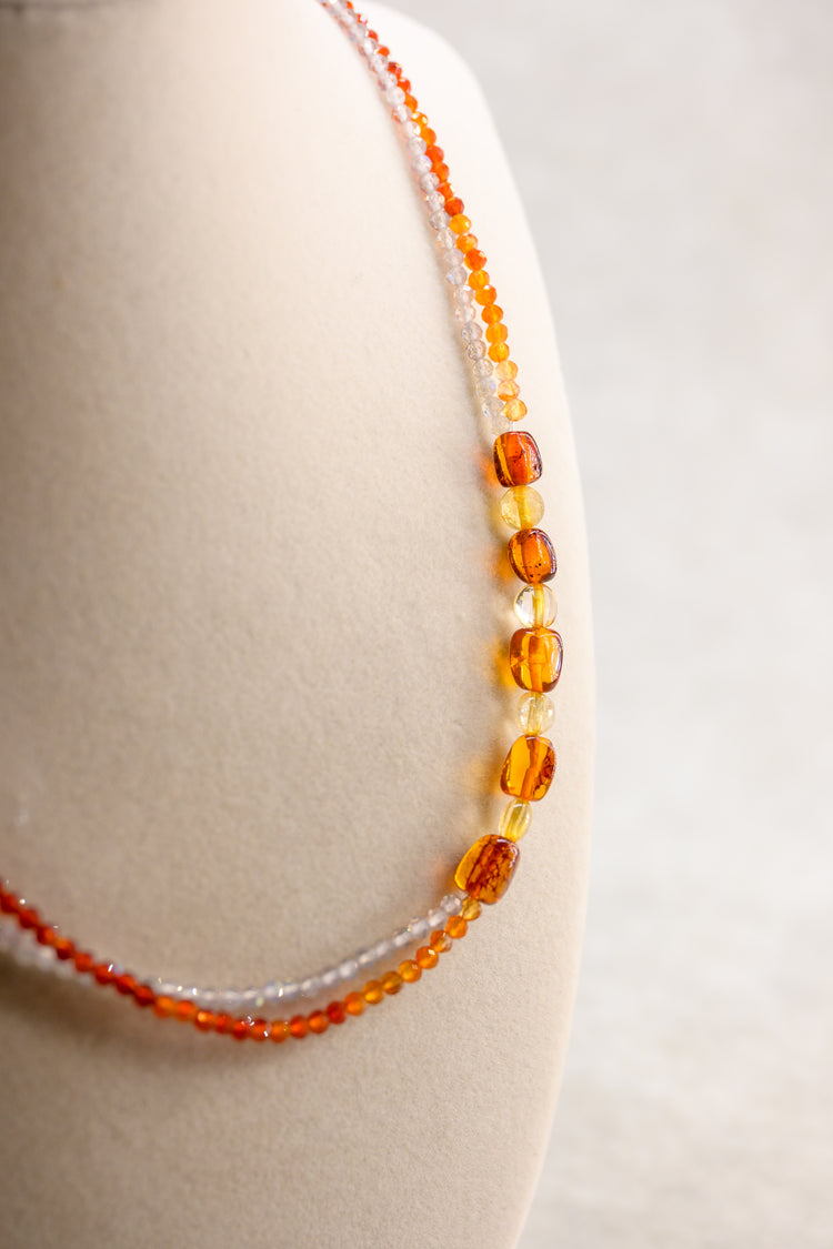 Dawn Crossing Necklace | Labradorite(AA) Carnelian Red Amber(A) Citrine(A)