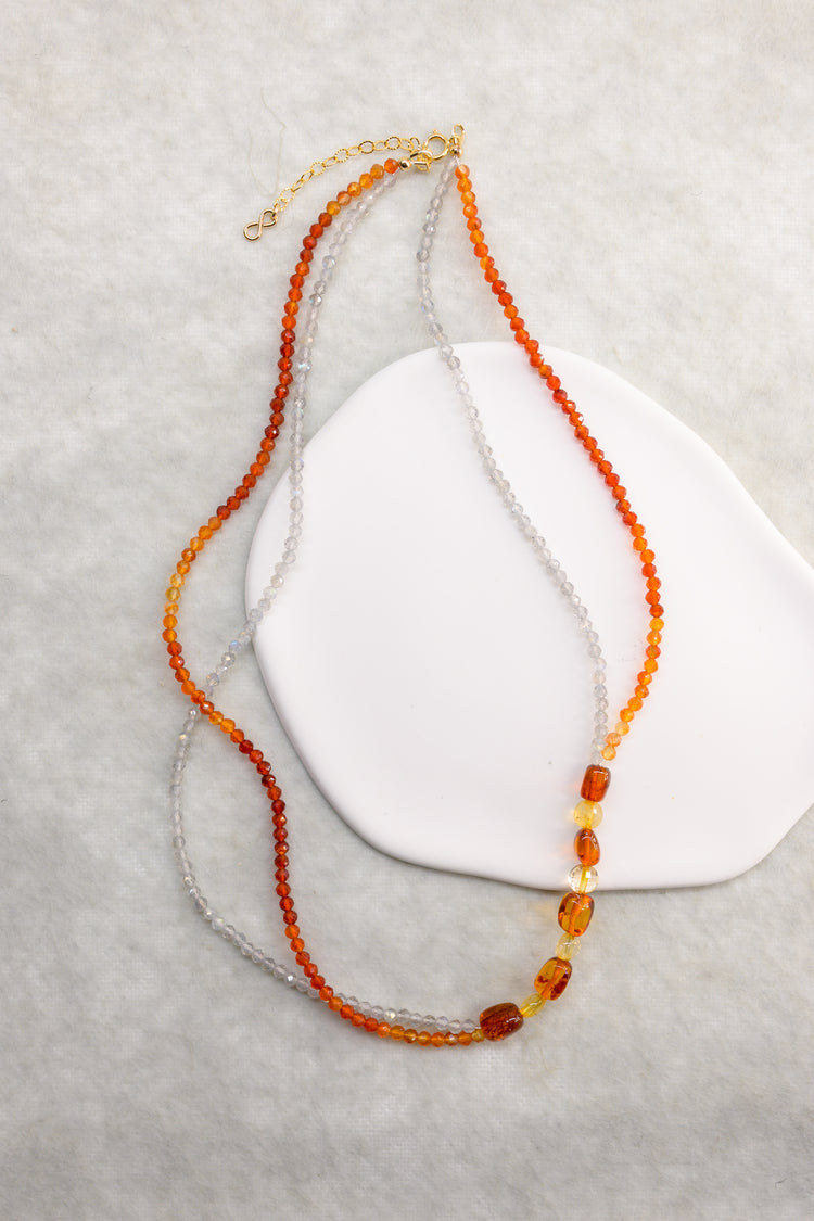 Dawn Crossing Necklace | Labradorite(AA) Carnelian Red Amber(A) Citrine(A)