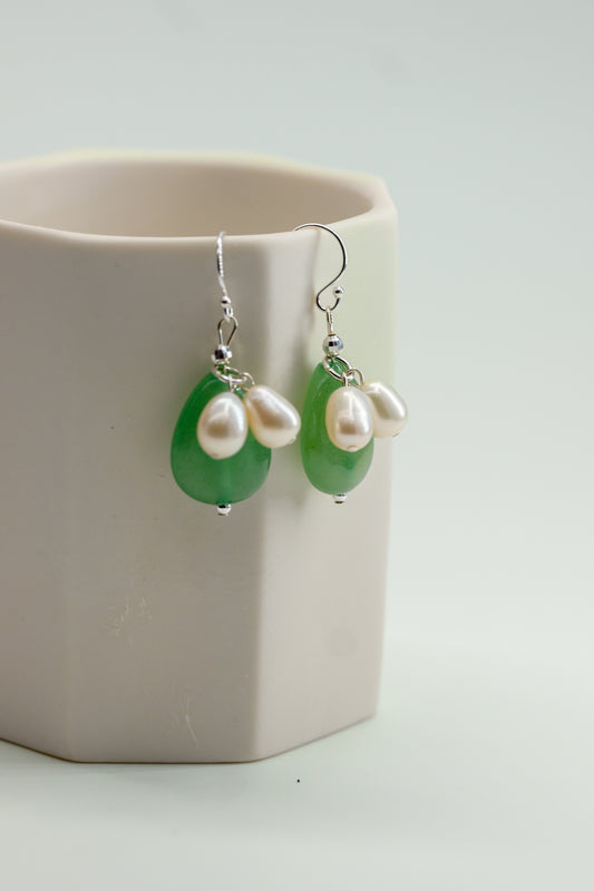 Dawn Leaf Earrings Green Aventurine Freshwater Pearls