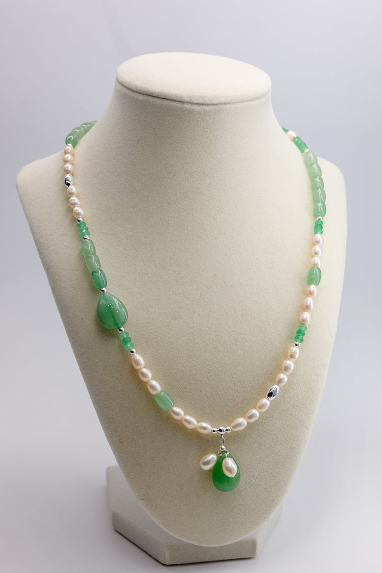 Dawn Leaf Necklace Green Aventurine Freshwater Pearl