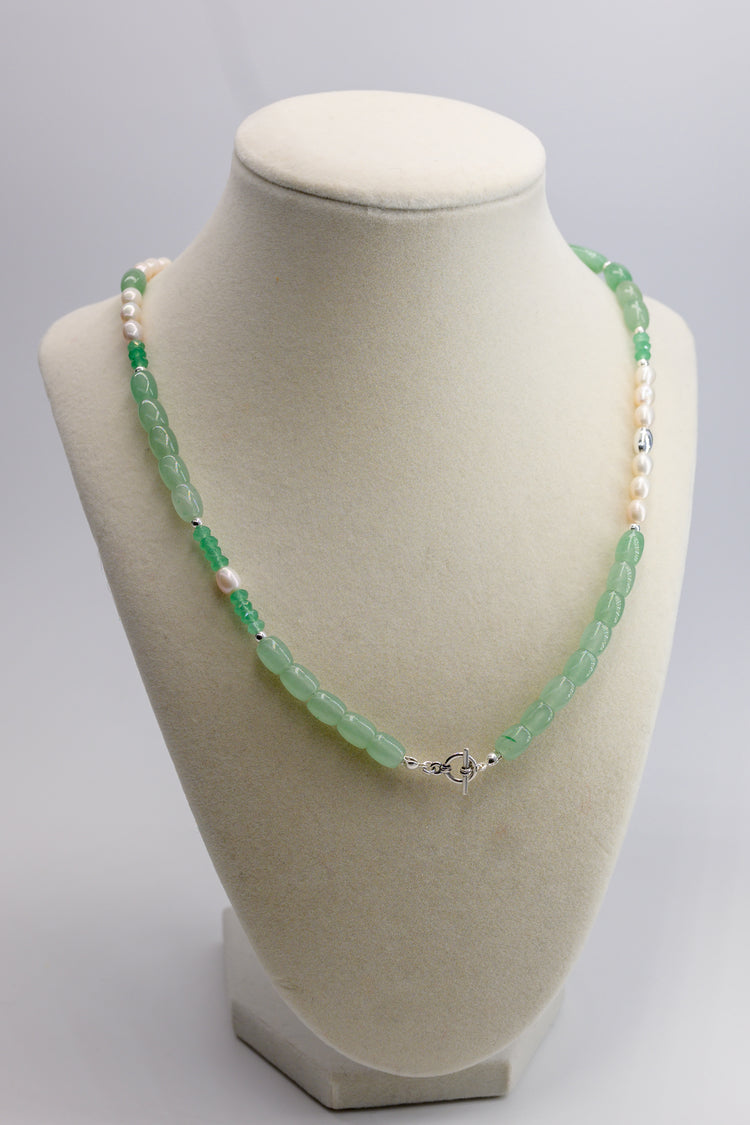 Dawn Leaf Necklace Green Aventurine Freshwater Pearl