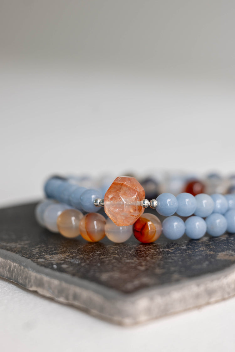 Each Follows Its Path, Await The Reset Bracelet | Madagascar Dendritic Agate Angelite (A) Red Rutilated Quartz