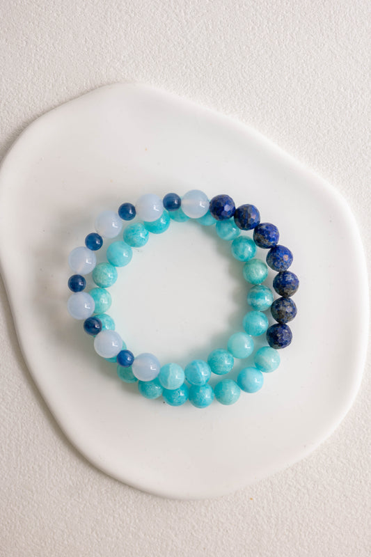 Electric Blue Solace Double-lined Bracelet | Hemimorphite Lapis Blue Chalcedony Kyanite (AA)