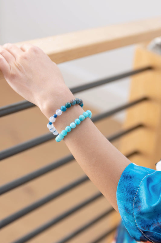 Electric Blue Solace Double-lined Bracelet | Hemimorphite Pacific blue Apatite Blue Chalcedony Kyanite (AA)