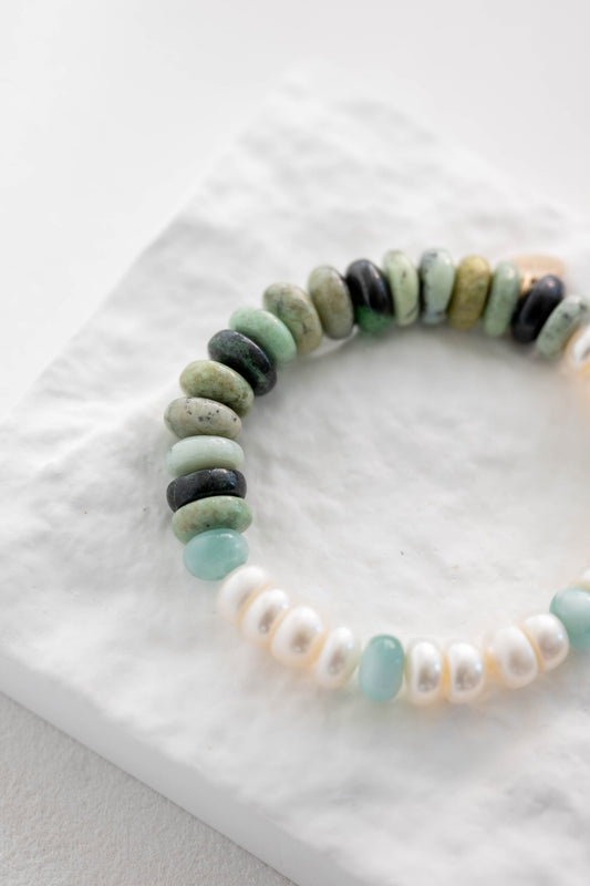 Eternal Youth Bracelet | African Hydrogrossular Garnet Russian Green Angelite Freshwater Pearl