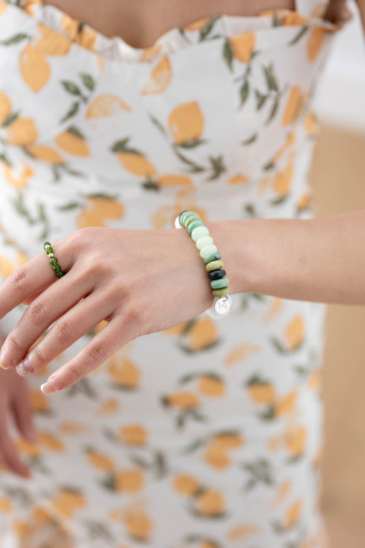 Eternal Youth Bracelet | African Hydrogrossular Garnet Glow-in-Dark Mexican Green Aragonite White Jade