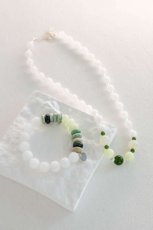Eternal Youth Bracelet | African Hydrogrossular Garnet Glow-in-Dark Mexican Green Aragonite White Jade