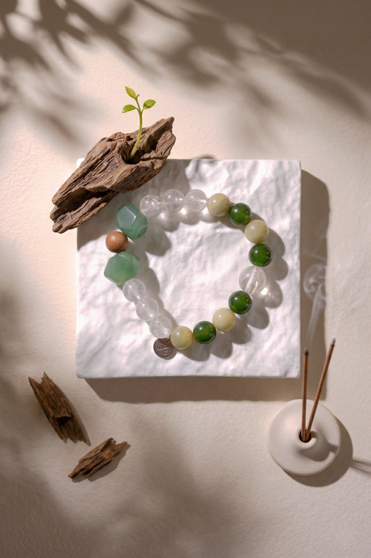 Eternal Youth Bracelet | Green Aventurine Canada B.C. Jade(AA) Green Imperial Jasper (Essential-oil-diffuser) Coconut Palmwood Wood