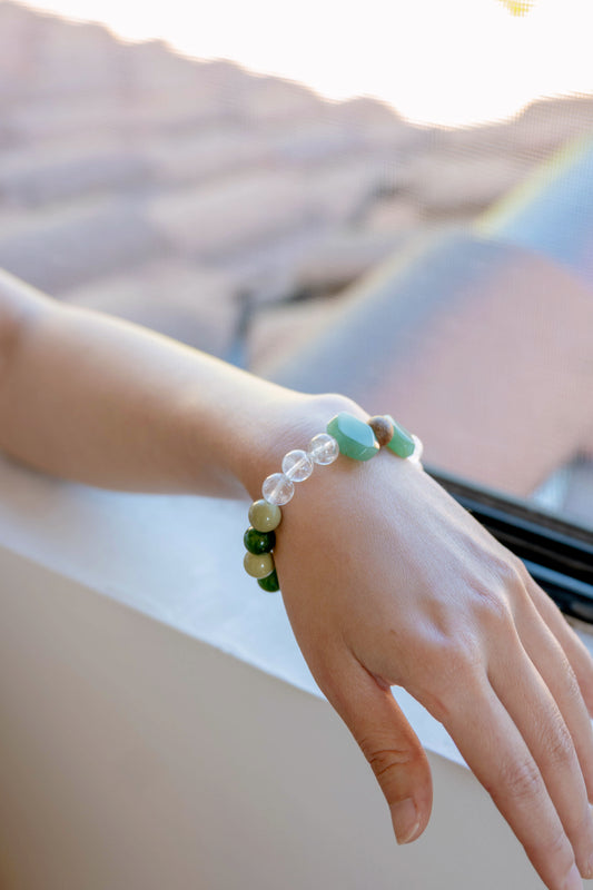 Eternal Youth Bracelet | Green Aventurine Canada B.C. Jade(AA) Green Imperial Jasper (Essential-oil-diffuser) Coconut Palmwood Wood