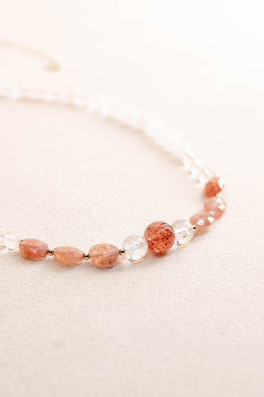 Ethereal Bloom Necklace | Madagascar Rose Quartz Strawberry Quartz(A) Fire&Ice Quartz White Jade