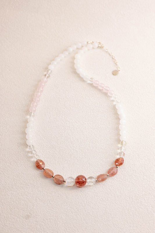 Ethereal Bloom Necklace | Madagascar Rose Quartz Strawberry Quartz(A) Fire&Ice Quartz White Jade