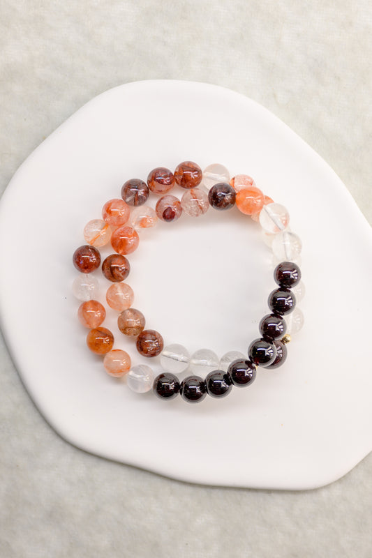 Blessed Moment Double-lined Bracelet | Red Garnet(AA) Red Hematoid Quartz Rock Crystal Quartz