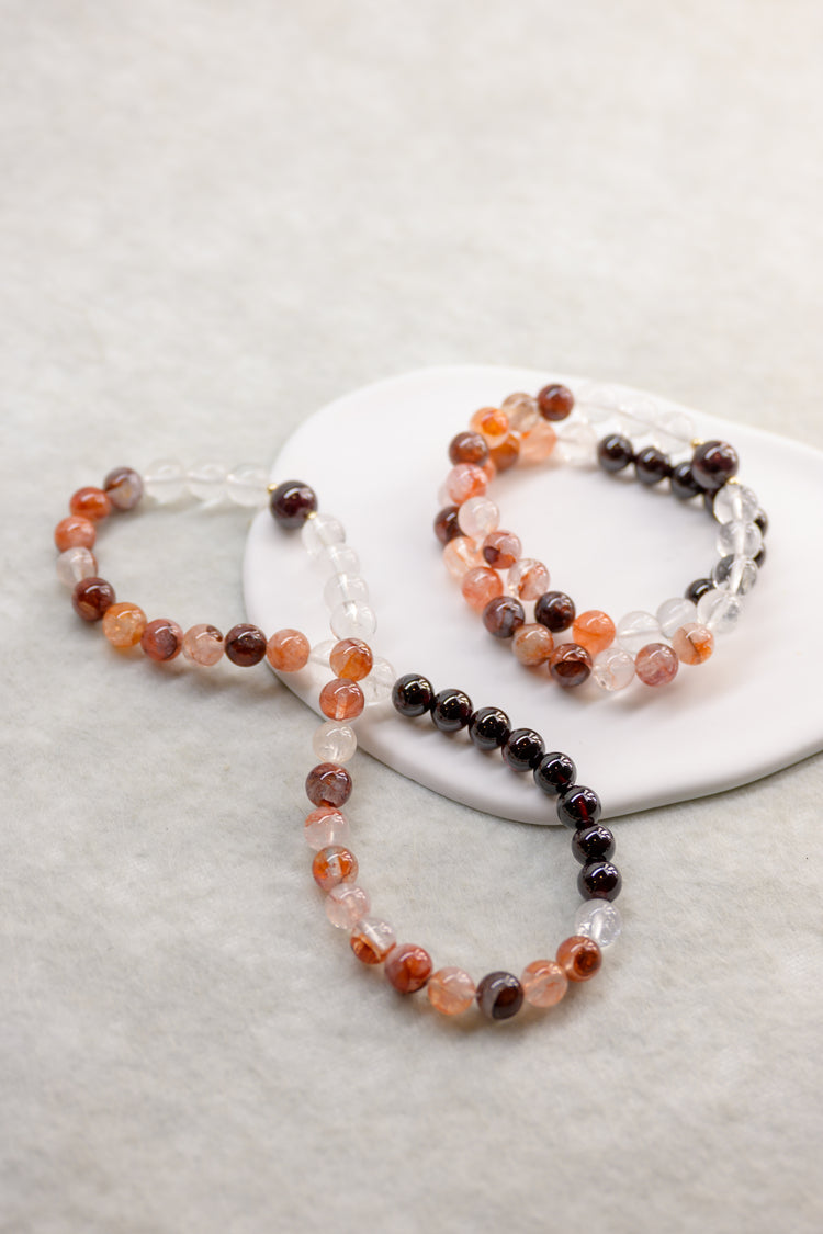 Blessed Moment Double-lined Bracelet | Red Garnet(AA) Red Hematoid Quartz Rock Crystal Quartz