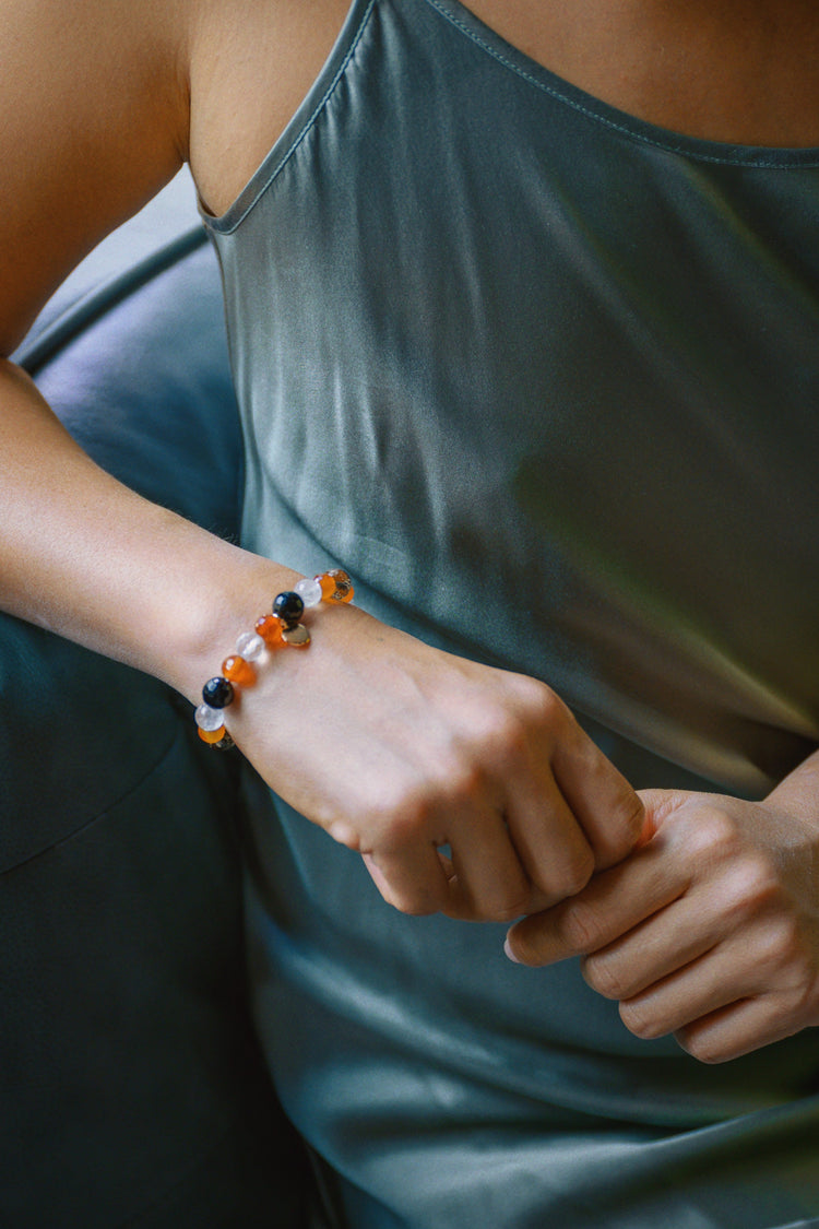 Golden Peak Bracelet | Carnelian Smoky Quartz Black Onyx Rock Crystal