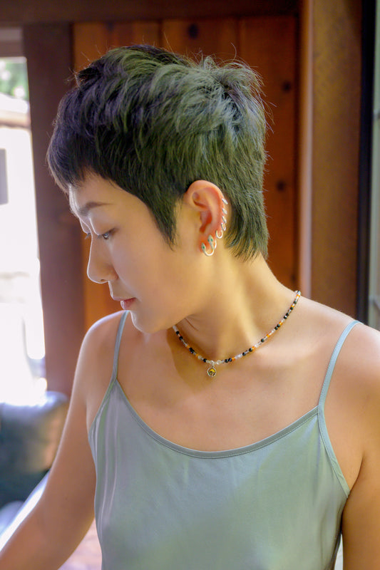 Golden Peak Charm Necklace | Citrine(AA) Carnelian Smoky Quartz Black Onyx