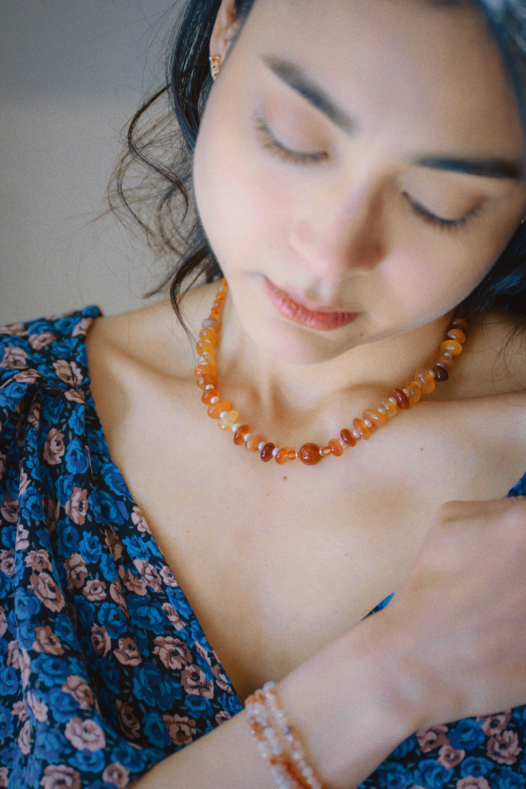Desire's Glow Choker | Carnelian Freshwater Pearl