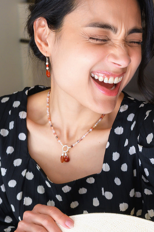 Double Cherries, Double Blessings Necklace | Red Jasper Red Rutilated Quartz Peach Moonstone