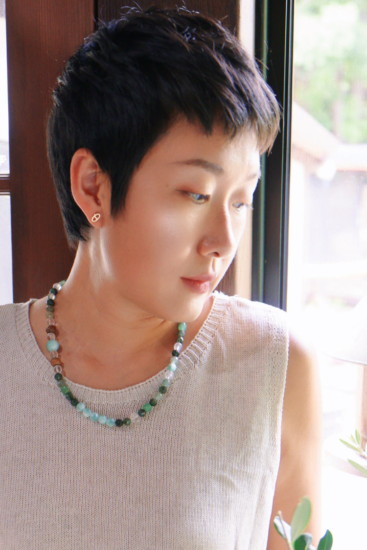 Green Soul Necklace//Three Wrapped Bracelet | Russian Angelite Green Rutilated Quartz Green Aventurine Kakawate Wood