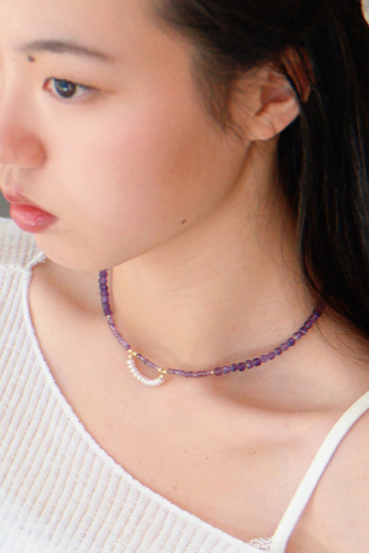 Amethyst Iris Pearl Arc Necklace