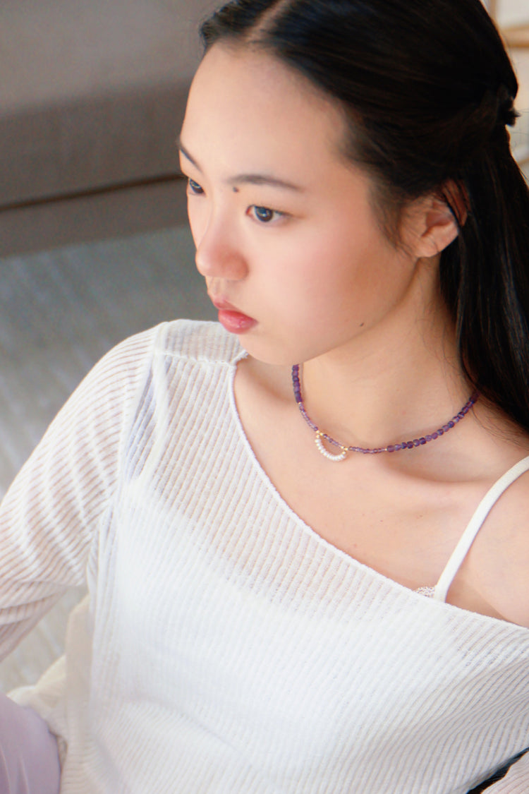 Amethyst Iris Pearl Arc Necklace