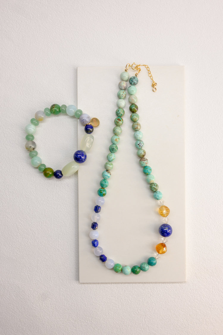 Lapis Skyfire Necklace | Peruvian Turquoise Lapis(AA) Citrine(A) Blue Chalcedony"