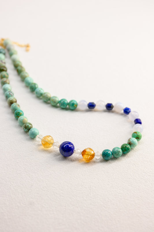 Lapis Skyfire Necklace | Peruvian Turquoise Lapis(AA) Citrine(A) Blue Chalcedony"