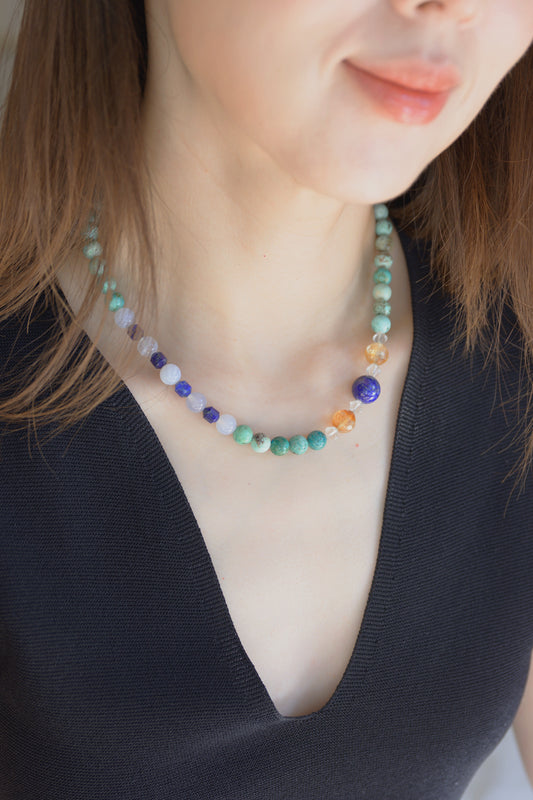Lapis Skyfire Necklace | Peruvian Turquoise Lapis(AA) Citrine(A) Blue Chalcedony"