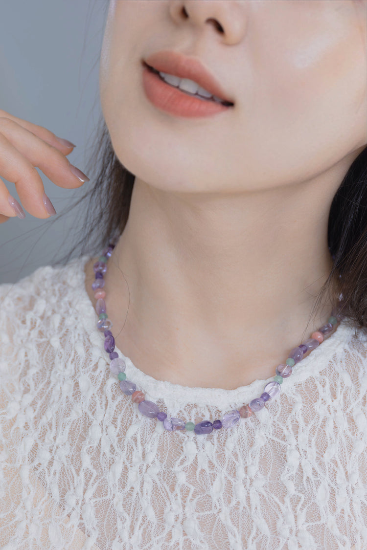 Lavender Horizon Necklace | Lavender Amethyst Rhodochrosite(A) Green Aventurine