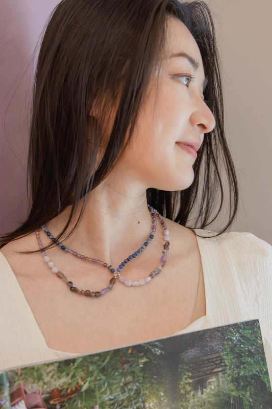 Lavender Lilac 7in1 Necklace Kunzite Purple Phantom Quartz