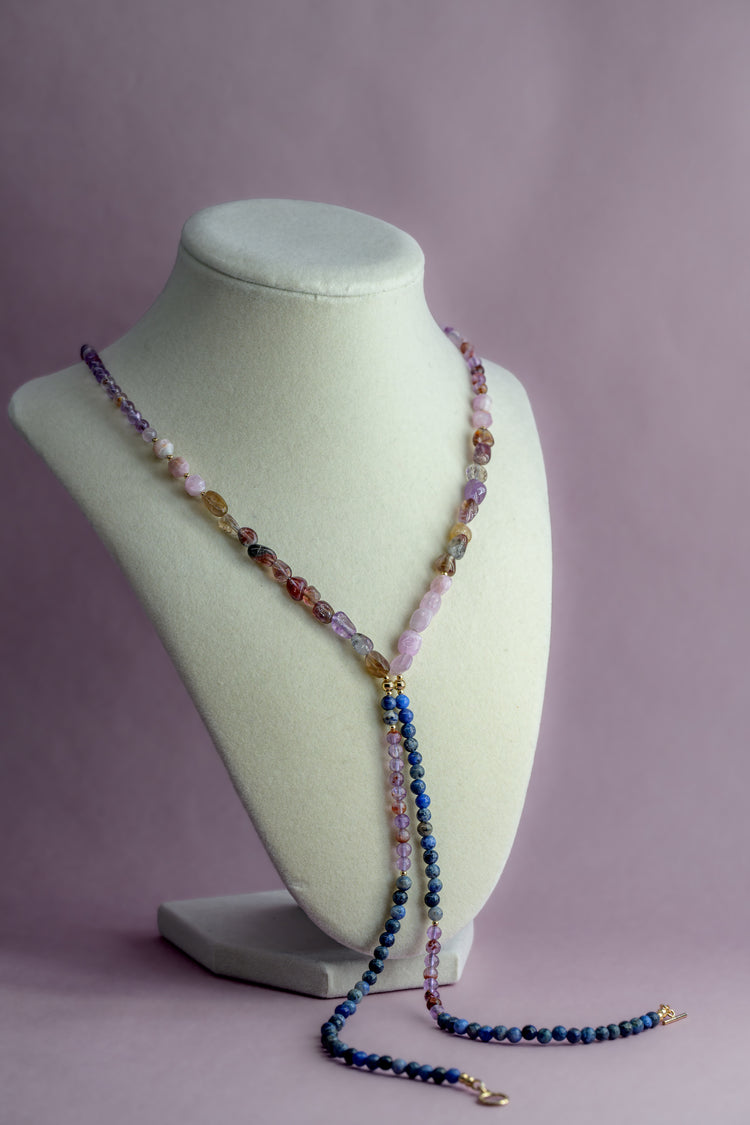 Lavender Lilac 7in1 Necklace Kunzite Purple Phantom Quartz