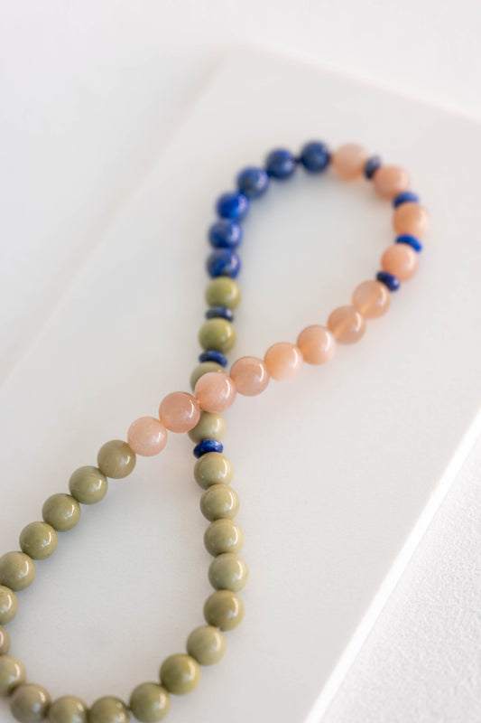 Luminous Moss Double-lined Bracelet | Green Imperial Jasper Peach Moonstone(A) Lapis