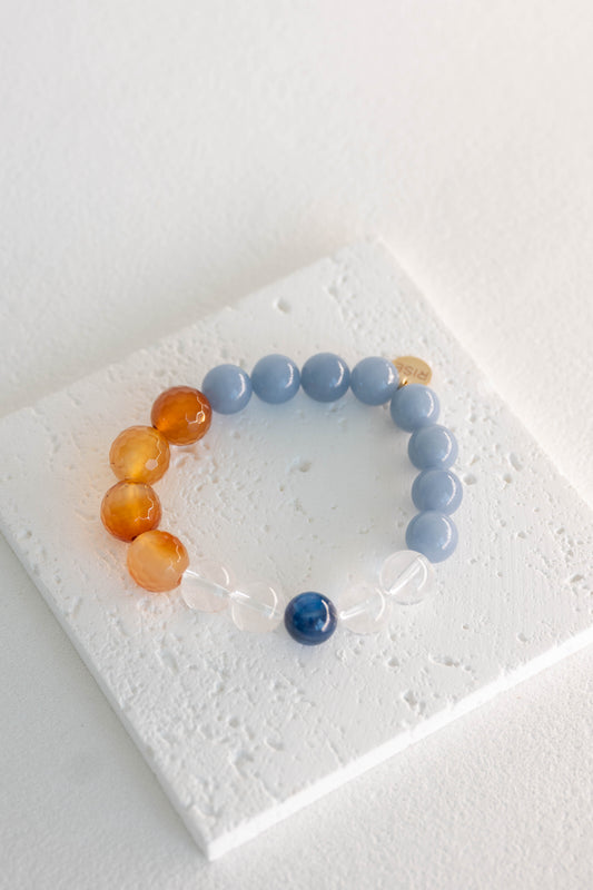 Lush Horizon Glow Bracelet | Kyanite(AAA) Carnelian (natural) Blue Angelite (A) Rock Crystal Quartz