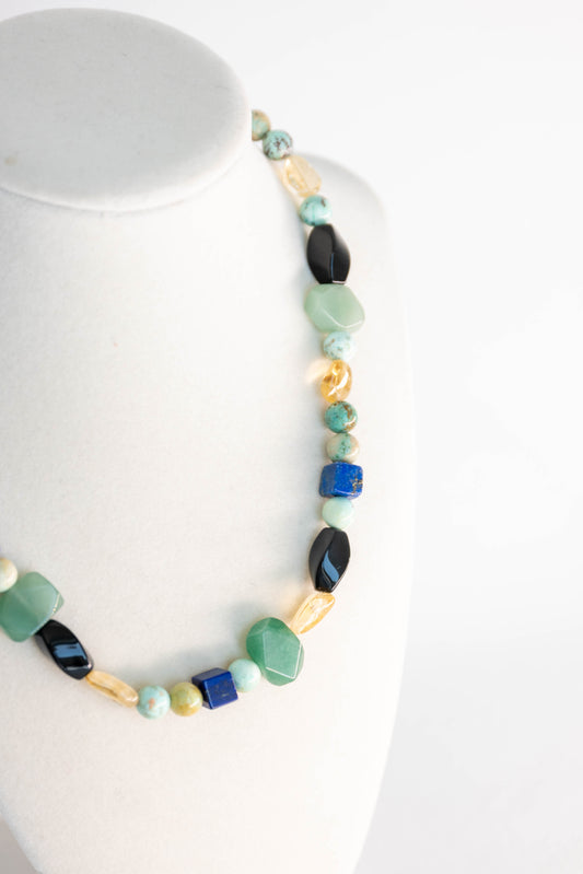 Lush Meadow Medallion Necklace | Peruvian Turquoise Citrine Green Aventurine Black Onyx Lapis