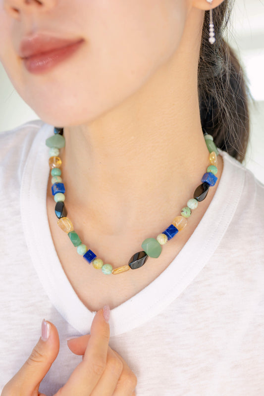 Lush Meadow Medallion Necklace | Peruvian Turquoise Citrine Green Aventurine Black Onyx Lapis
