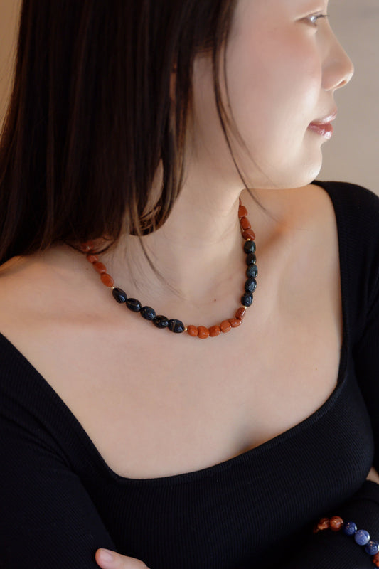 Midnight Spark Necklace | Blue Tiger Eye Red Jasper
