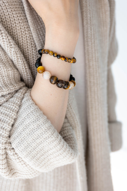 MoneyMoneyHome Double-lined Bracelet | Tiger's Eyes Citrine Smoky Quartz Onyx