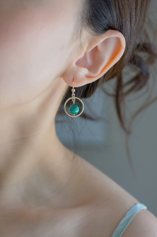 Moonbeam Dewdrop Malachite Hoop Drop Earrings