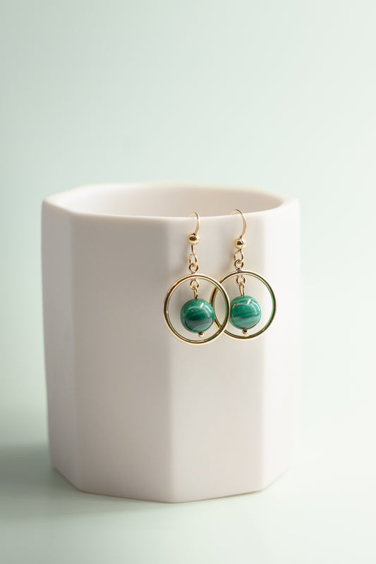 Moonbeam Dewdrop Malachite Hoop Drop Earrings