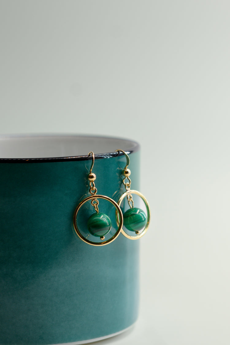 Moonbeam Dewdrop Malachite Hoop Drop Earrings