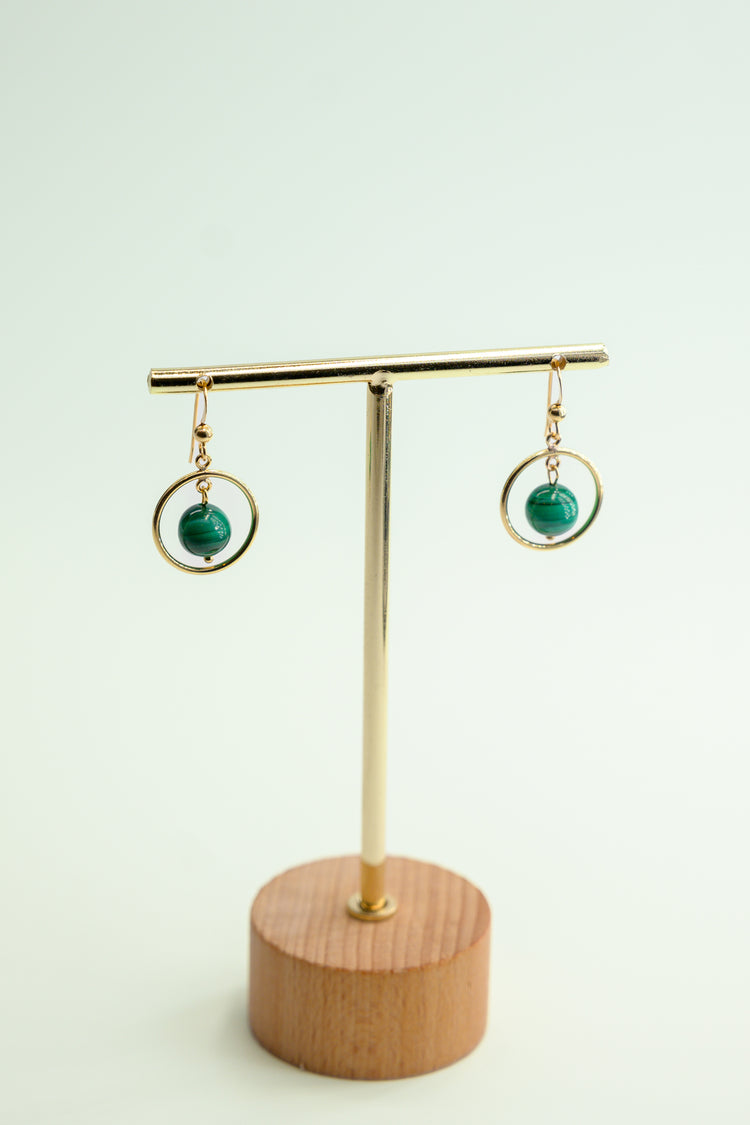 Moonbeam Dewdrop Malachite Hoop Drop Earrings
