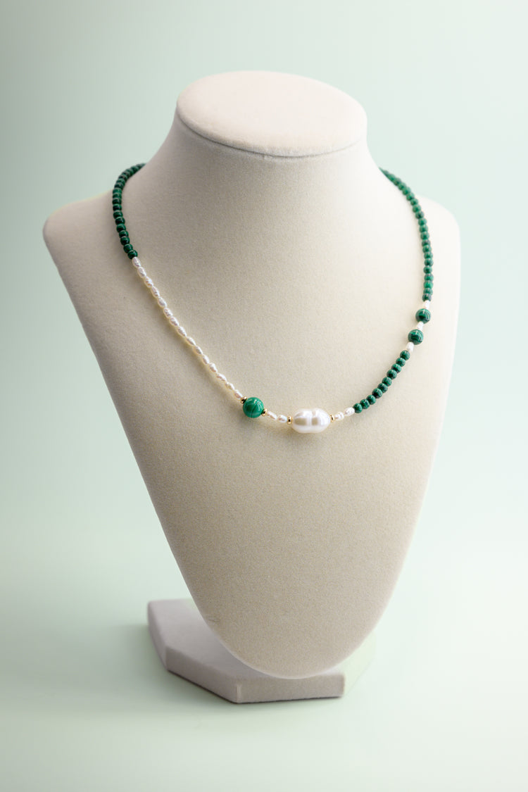 Moonbeam Dewdrop Necklace Malachite Freshwater Baroque