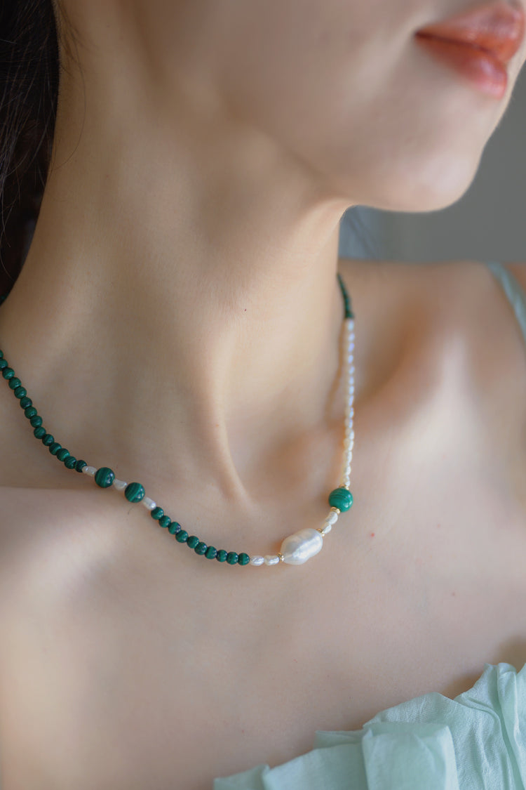 Moonbeam Dewdrop Necklace Malachite Freshwater Baroque