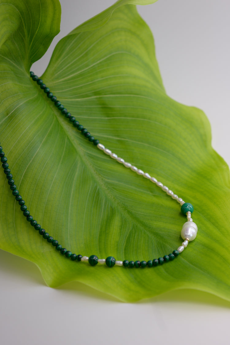 Moonbeam Dewdrop Necklace Malachite Freshwater Baroque