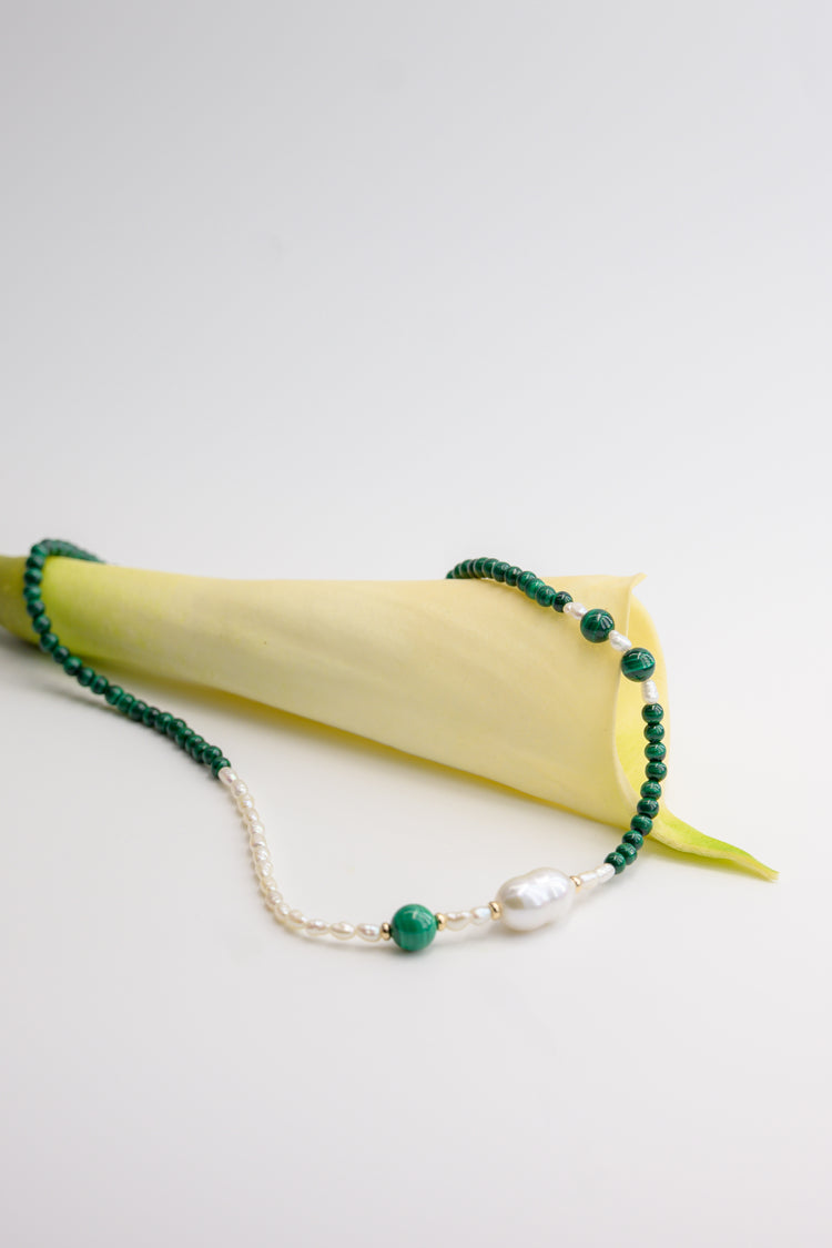 Moonbeam Dewdrop Necklace Malachite Freshwater Baroque