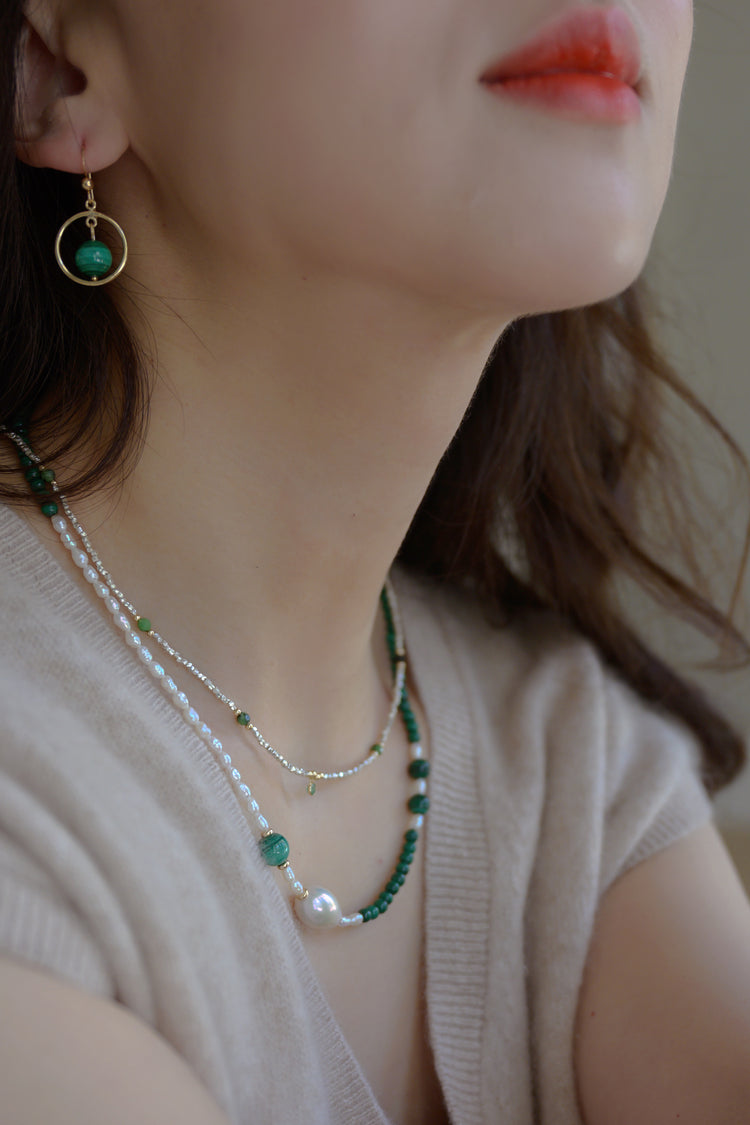 Moonbeam Dewdrop Necklace Malachite Freshwater Baroque